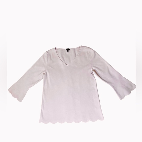 Talbots Pink Scallop Hem V-Neck Sweater Size L Cotton Blend - Picture 5 of 11